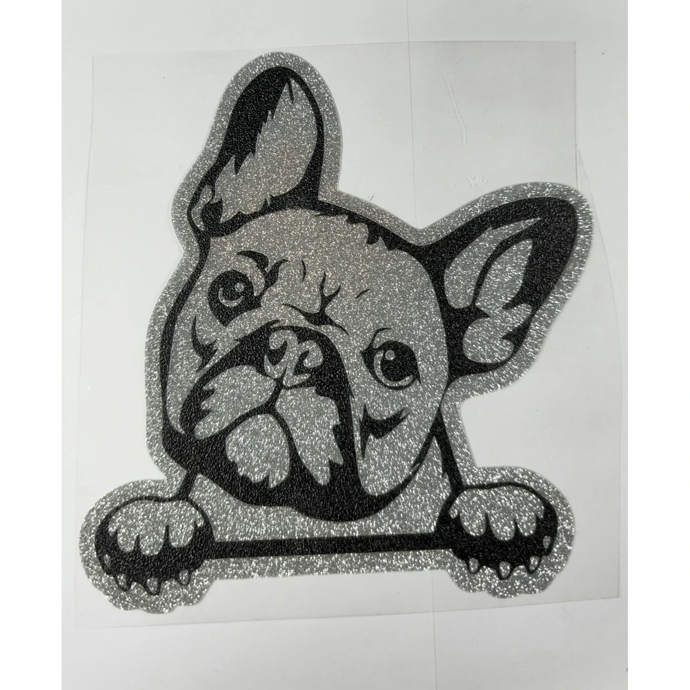 French Bulldog Glitter Decal Silver Black Frenchie Sticker 5.5in